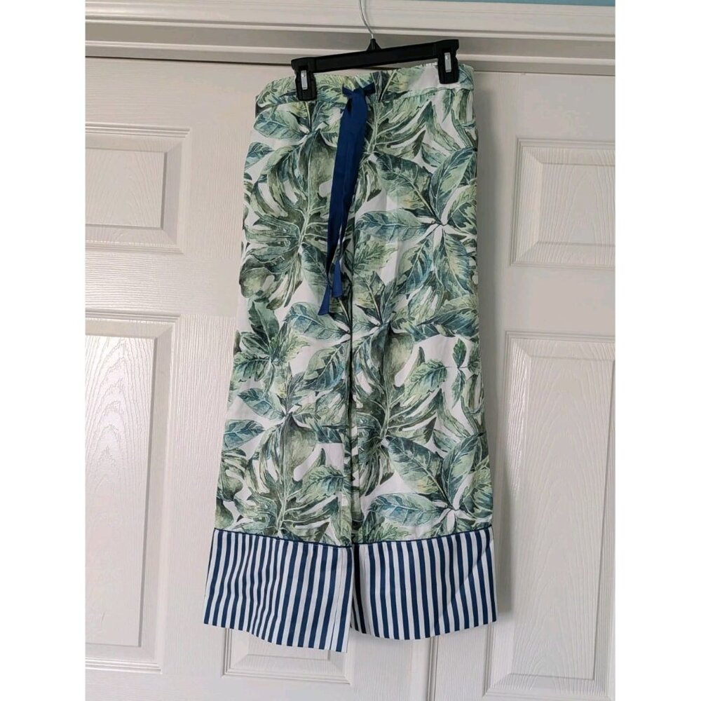 BED TO BRUNCH Plants Print stripes Wide Leg Highrise Pajamas PJ Pants Sz Xs/S